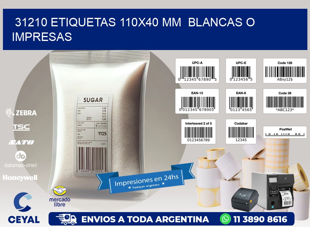 31210 ETIQUETAS 110x40 mm  BLANCAS O IMPRESAS