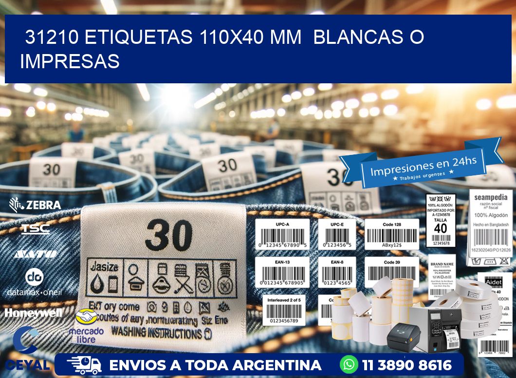 31210 ETIQUETAS 110x40 mm  BLANCAS O IMPRESAS