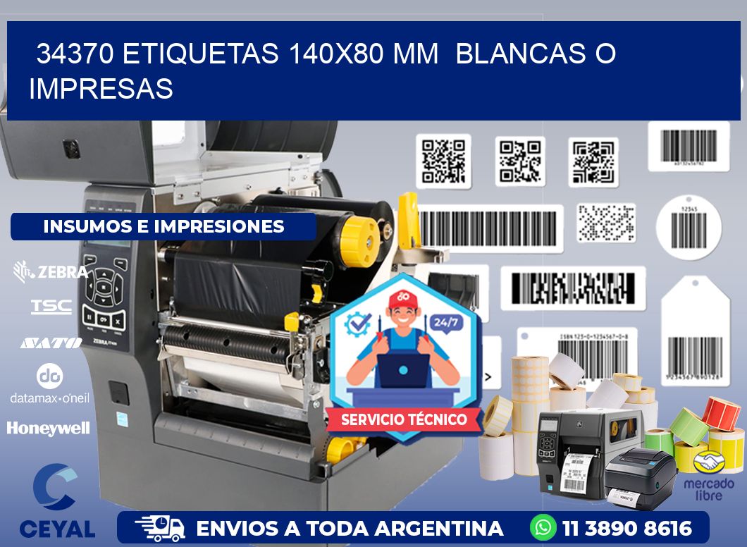 34370 ETIQUETAS 140x80 mm  BLANCAS O IMPRESAS