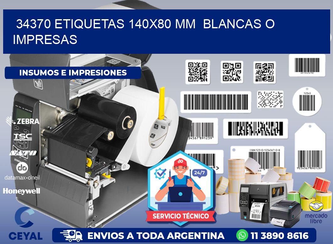 34370 ETIQUETAS 140x80 mm  BLANCAS O IMPRESAS