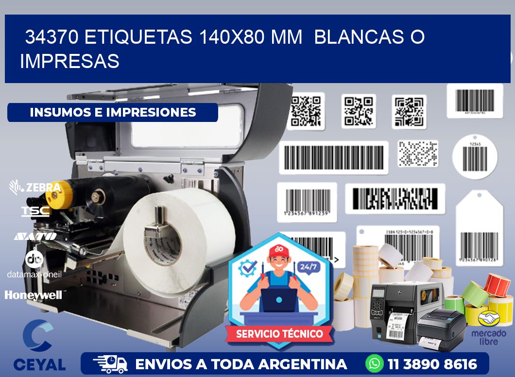 34370 ETIQUETAS 140x80 mm  BLANCAS O IMPRESAS