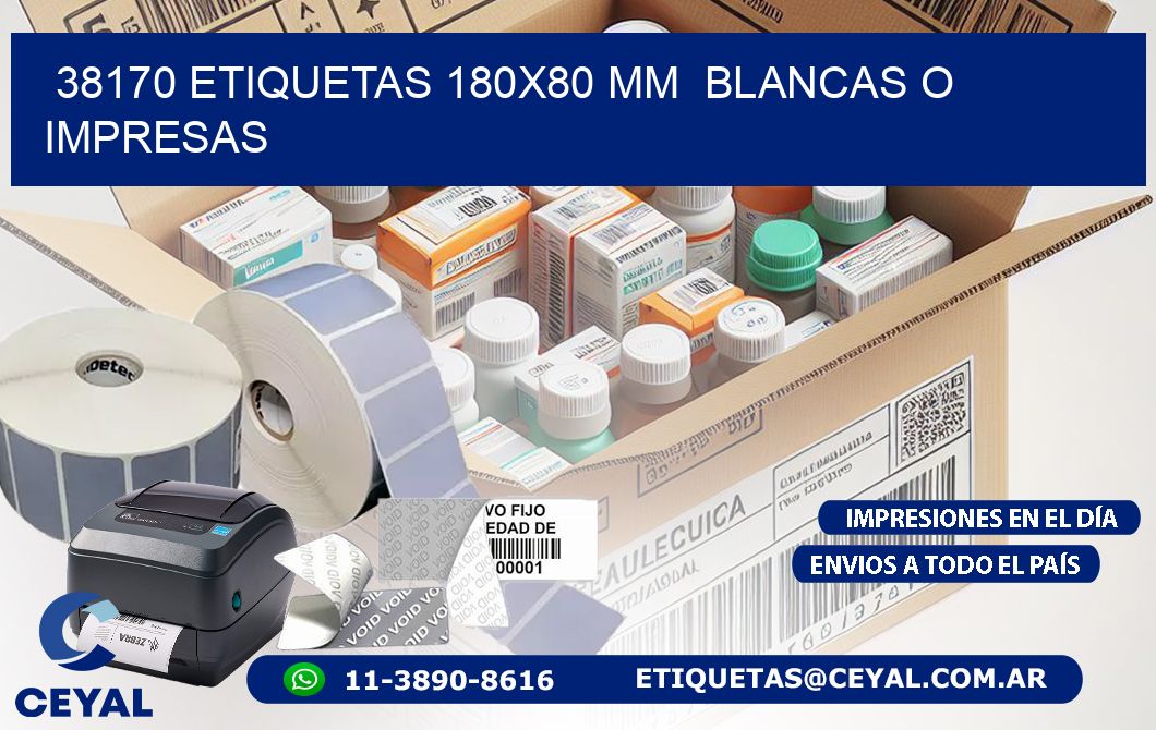 38170 ETIQUETAS 180x80 mm  BLANCAS O IMPRESAS