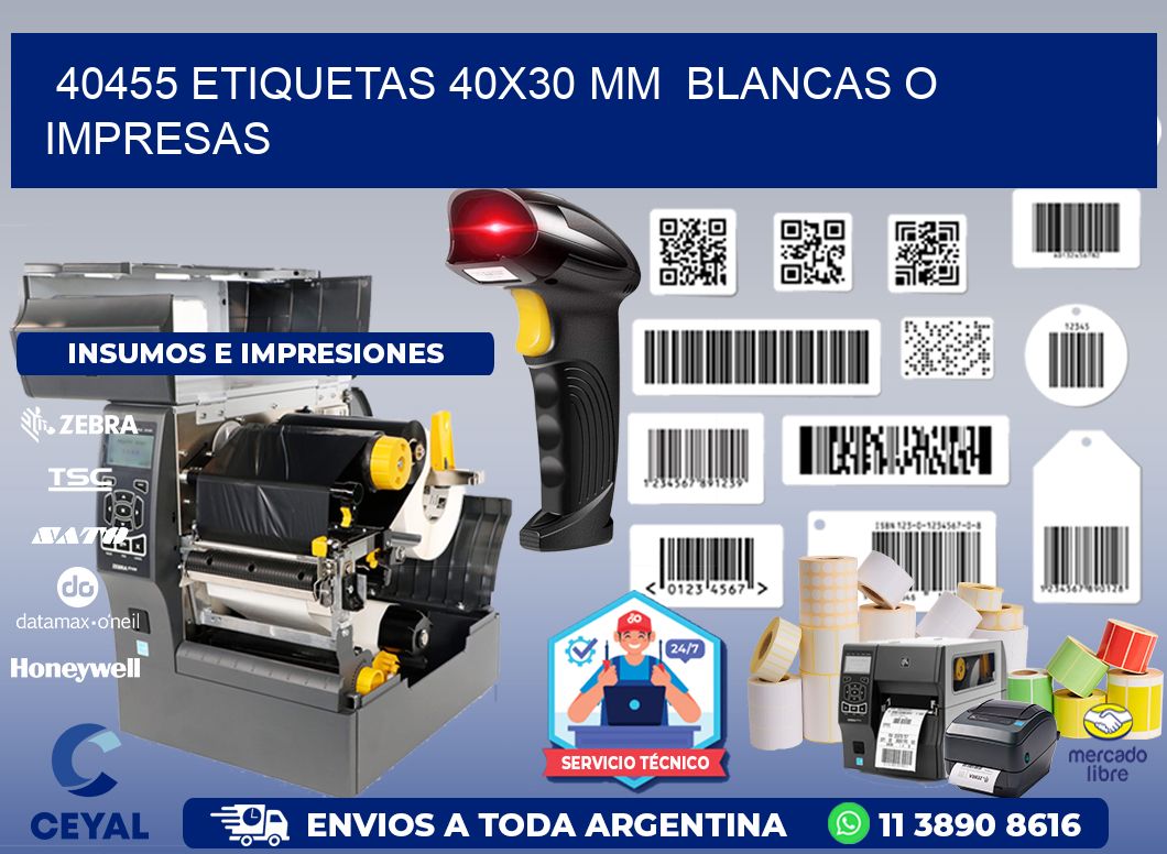 40455 ETIQUETAS 40x30 mm  BLANCAS O IMPRESAS