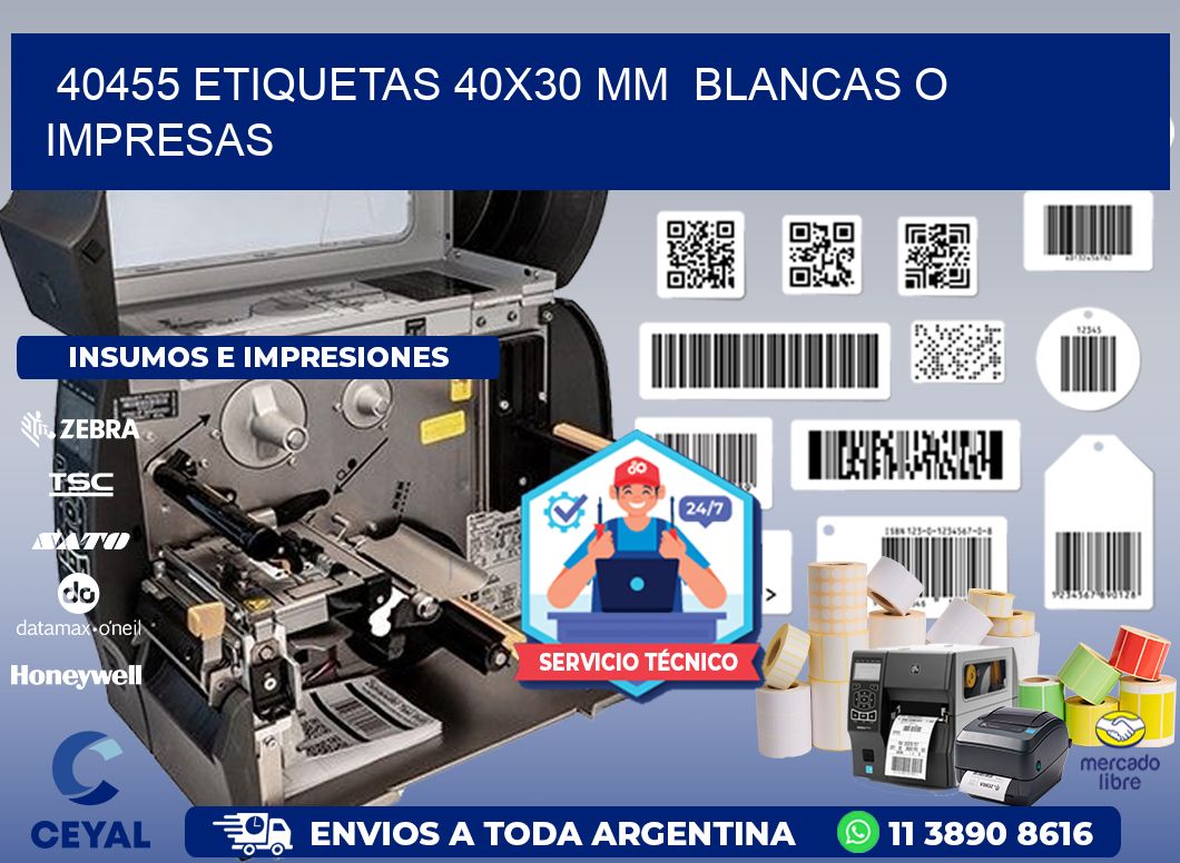 40455 ETIQUETAS 40x30 mm  BLANCAS O IMPRESAS