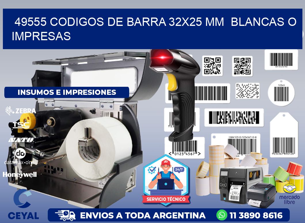 49555 CODIGOS DE BARRA 32x25 mm  BLANCAS O IMPRESAS