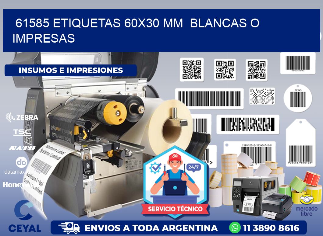 61585 ETIQUETAS 60x30 mm  BLANCAS O IMPRESAS