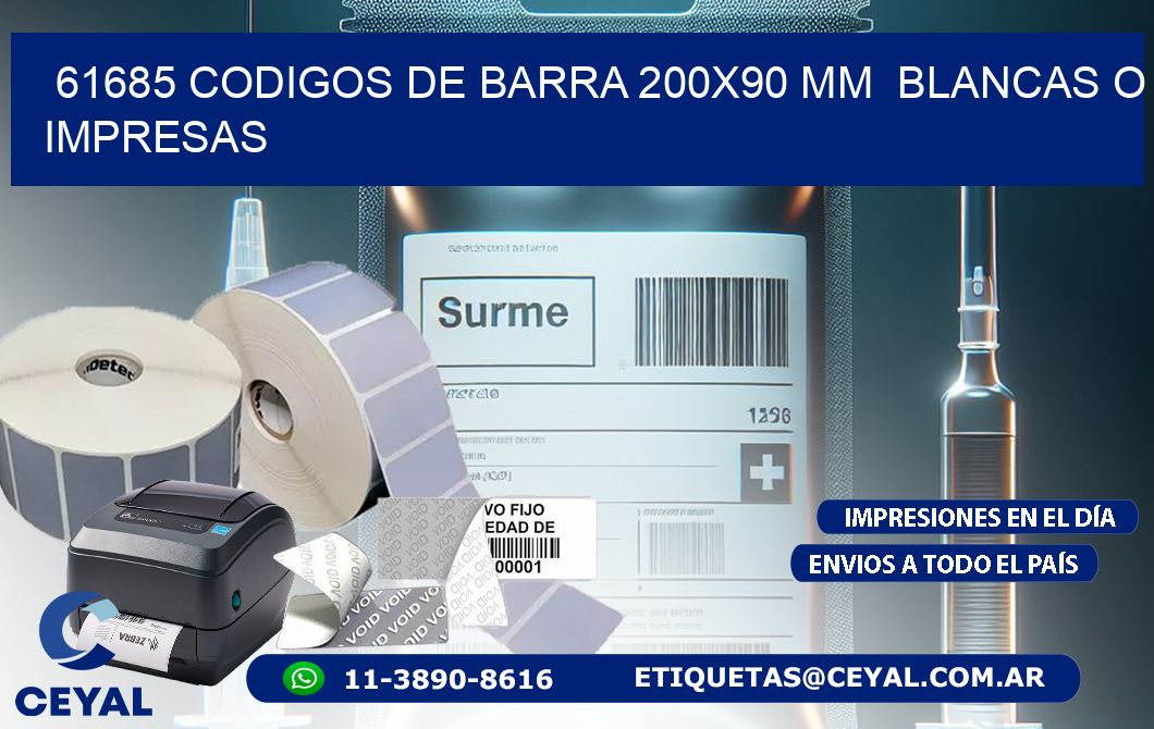 61685 CODIGOS DE BARRA 200x90 mm  BLANCAS O IMPRESAS