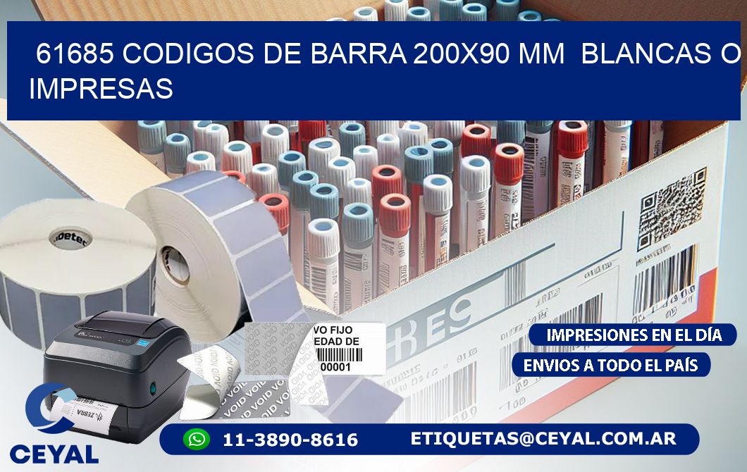 61685 CODIGOS DE BARRA 200x90 mm  BLANCAS O IMPRESAS