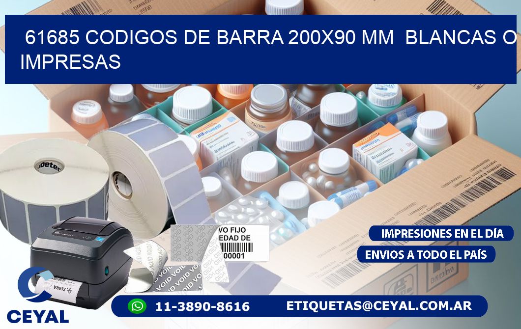 61685 CODIGOS DE BARRA 200×90 mm  BLANCAS O IMPRESAS