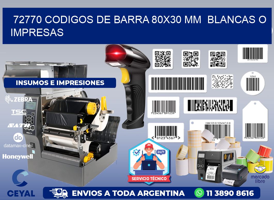 72770 CODIGOS DE BARRA 80x30 mm  BLANCAS O IMPRESAS