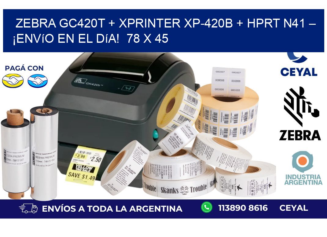 Zebra GC420T + Xprinter XP-420B + HPRT N41 – ¡Envío en el día!  78 x 45